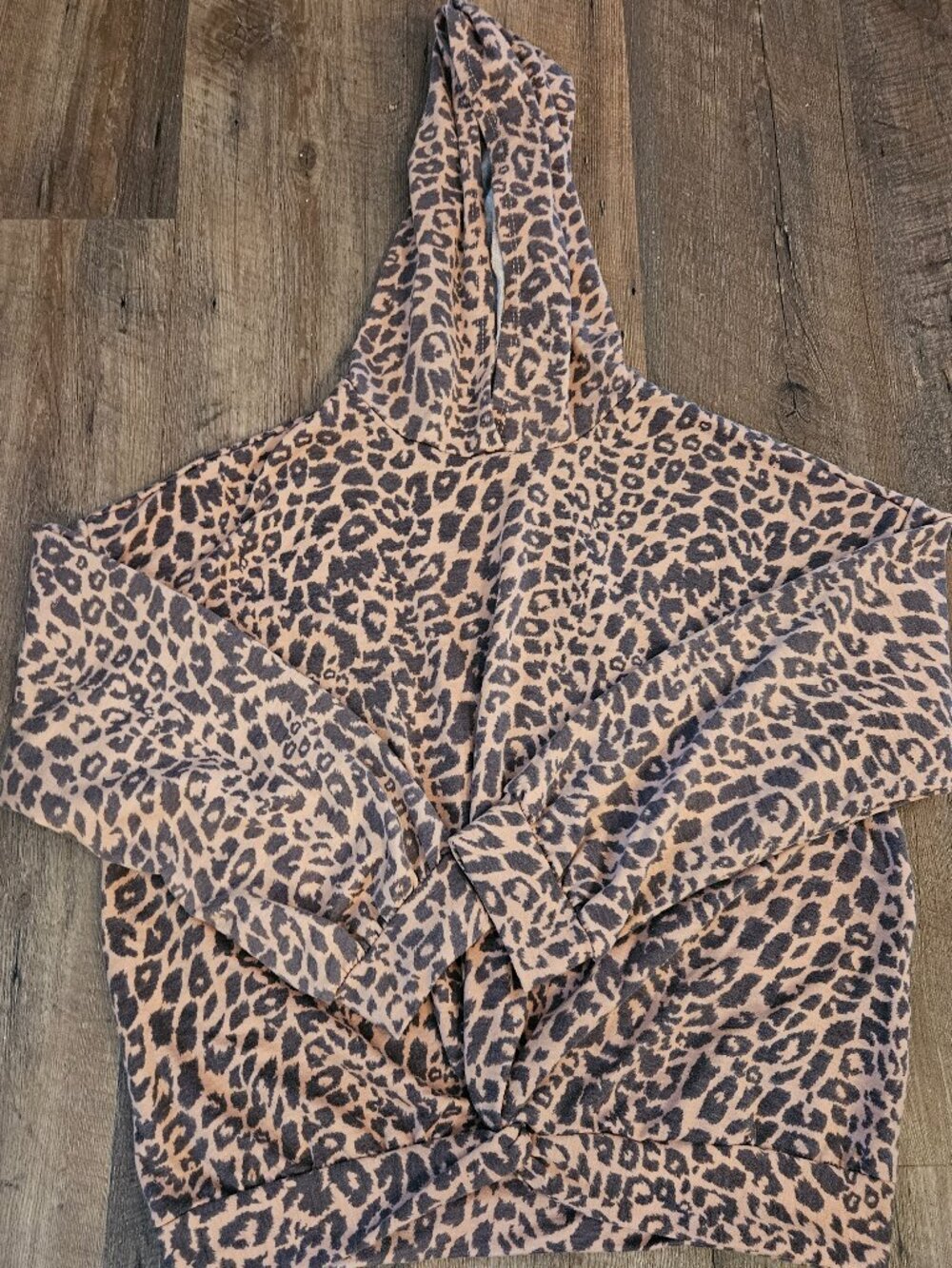 Ginger G Leopard Print Lightweight Hooded Wrap Hoodie Size Small